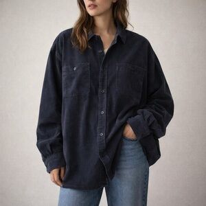 L.L.Bean Lakewashed Corduroy Shirt XXL Traditional Fit Dark Navy Black